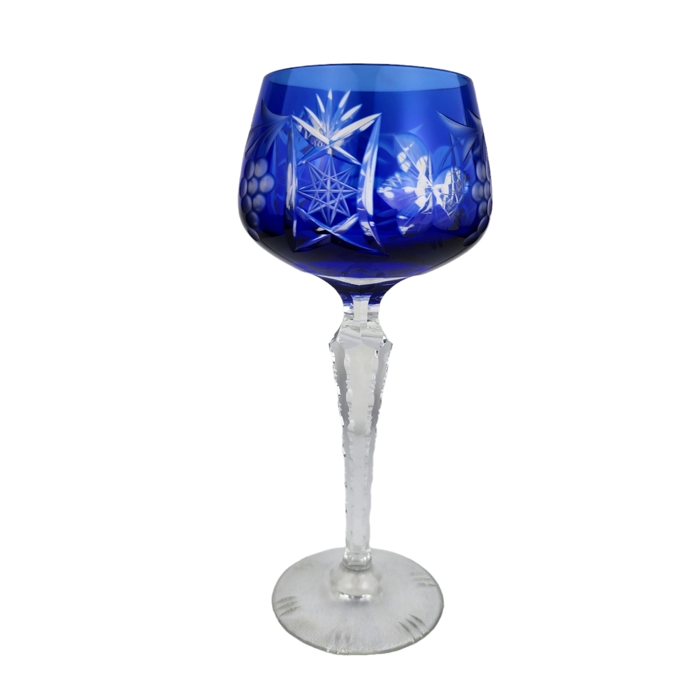 Imperial Crystal Cobalt Blue Hock Wine Traube Cut Glass